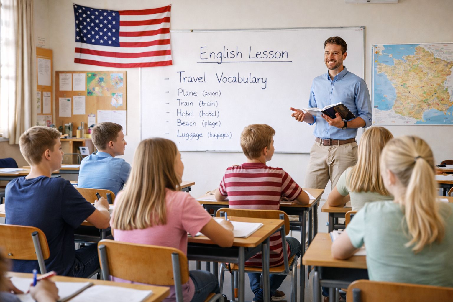 clase de inglés sobre vocabulario de viaje